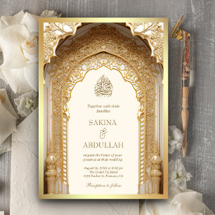 Königliche Islamische Bogen Creme Gold Muslimische Einladung