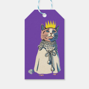 Königliche Katze in Krone und Robe Vintage Pop Art Geschenkanhänger