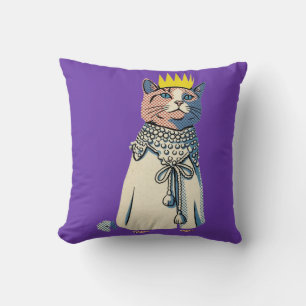 Königliche Katze in Krone und Robe Vintage Pop Art Kissen