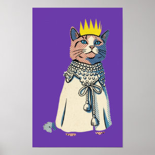 Königliche Katze in Krone und Robe Vintage Pop Art Poster