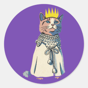 Königliche Katze in Krone und Robe Vintage Pop Art Runder Aufkleber
