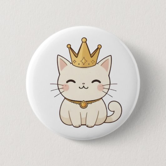 Königliche Katze mit goldener Krone Kawaii-Design Button (Vorderseite)