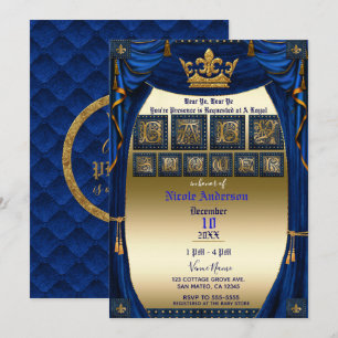 Königliche Krone Blau & Gold Prinz Baby Shower Einladung