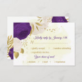 Königliche lila Blume Goldmahlzeit RSVP Karte (Vorne/Hinten)
