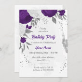 Königliche lila Blume Silber Geburtstagsparty Einladung (Vorne/Hinten)