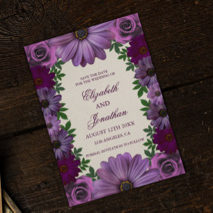 Königliche lila Blumenhochzeit Save The Date