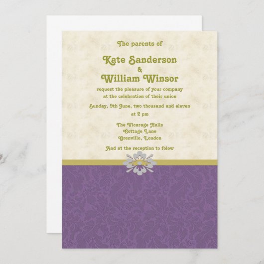 Königliche lila Hochzeitskarte Einladung (Vorne/Hinten)