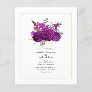 Königliche Lila und Gold Blumen Hochzeits-Einladun Flyer