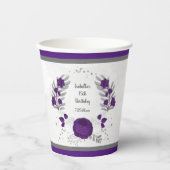 Königliche lila und weiße Blume Silberkranz Pappbecher (Vorderseite)