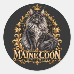 Königliche Maine Coon Katze Schwarz & Gold Barockk Runder Aufkleber