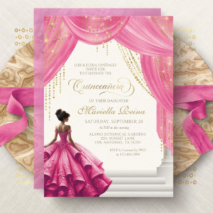 Königliche Märchen-Hot-Pink-Quinceanera Einladung
