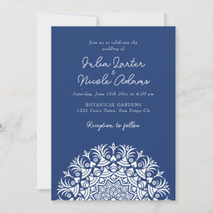 Königliche Marine Blau Abstrakte Mandala Hochzeit Einladung