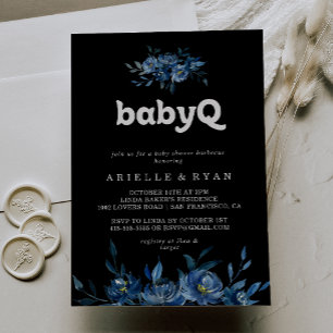 Königliche Marine Blau Florale BabyQ Baby Shower G Einladung