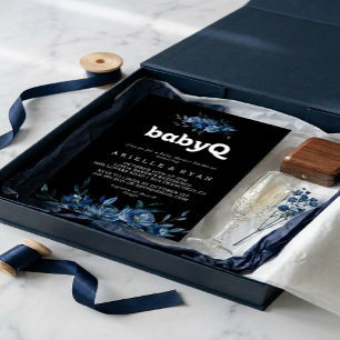 Königliche Marine Blau Florale BabyQ Baby Shower G Einladung