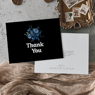 Königliche Marine Blaue Florale Flache Hochzeitssc Dankeskarte