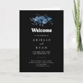 Königliche Marine Blaue Florale Gefaltete Hochzeit Programm (Vorderseite)