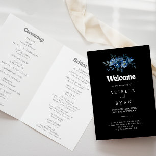 Königliche Marine Blaue Florale Gefaltete Hochzeit Programm