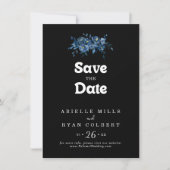 Königliche Marine Blaue Florale Hochzeit Save The Date (Vorderseite)