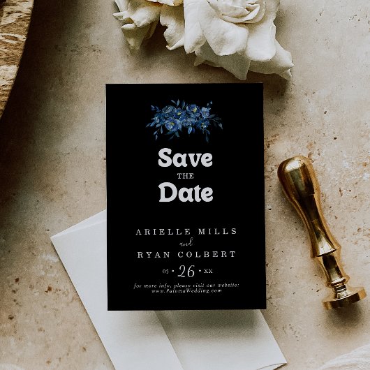 Königliche Marine Blaue Florale Hochzeit Save The Date