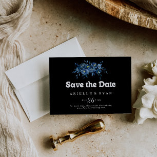 Königliche Marine Blaue Florale Horizontale Hochze Save The Date