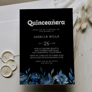 Königliche Marine Blaue Florale Quinceañera Einladung