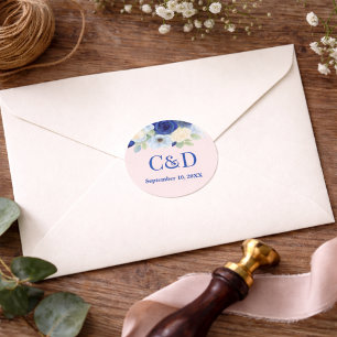 Königliche Marineblaue Hochzeits-Wasserfarbe-Elfen Runder Aufkleber