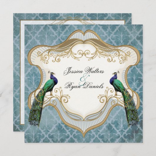 Königliche Pfau-Blau-Hochzeits-Einladung Einladung (Vorne/Hinten)