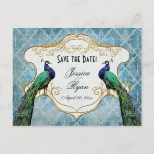 Königliche Pfau-Blau-Save the Date Postkarte