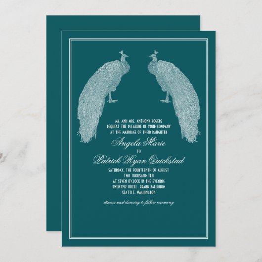 Königliche Pfaus, die Einladung Wedding sind (Vorne/Hinten)