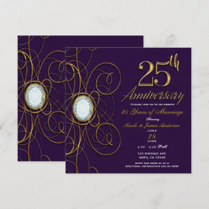 Königliche Pflaume Lila Gold Diamant 25 25. Jubilä Einladung