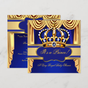Königliche Prinzen-Baby-Party Blau Gold Seidenvorh Einladung