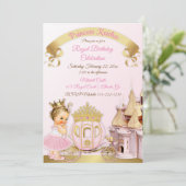 Königliche Prinzessin Burg Beförderung Pink Gold G Einladung (Stehend Vorderseite)