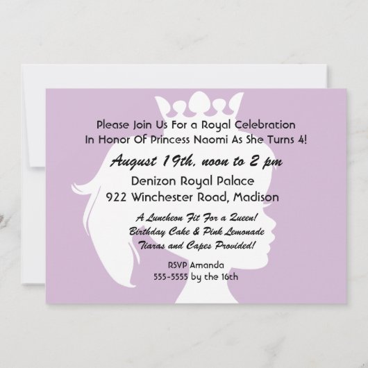 Königliche Prinzessin Celebration Birthday Einladung (Rückseite)