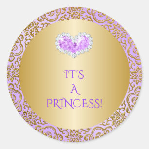 Königliche Prinzessin Flieder & Gold Diamant Herz  Runder Aufkleber