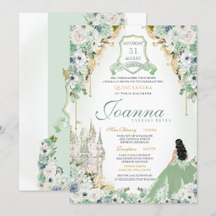 Königliche Prinzessin Minze Green & Gold Quinceane Einladung