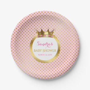 Königliche Prinzessin Pink Gold Jewelled Crown Pappteller