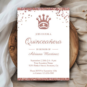 Königliche Prinzessin Rose Gold Glitter Quinceaner Einladung
