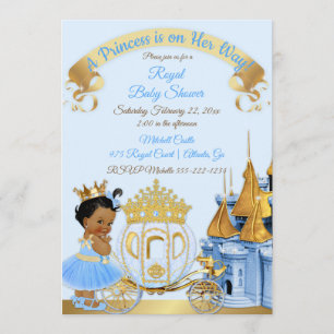 Königliche Prinzessinnen-Schloss-Kutsche Blau Gold Einladung