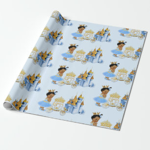 Königliche Prinzessinnen-Schloss-Kutsche Blau Gold Geschenkpapier