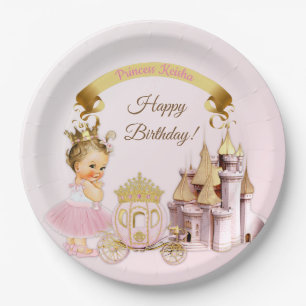 Königliche Prinzessinnen-Schloss-Kutsche Rosa Gold Pappteller