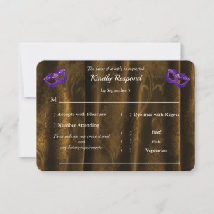 Königliche Purpur-Masquerade Bronze-Gold-Damask-RS RSVP Karte