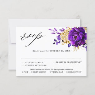Königliche Purpur-Violett-Gold-Blumen-Botanische H RSVP Karte