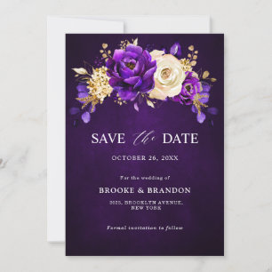 Königliche Purpur-Violett-Gold-Blumen-Botanische H Save The Date