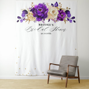 Königliche Purpur-Violett-Gold-Blumen-Brautparty Wandteppich