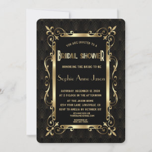 Königliche Roaring 20s Gold Art Deco Brautparty Einladung