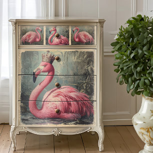 Königliche Rosa Flamingo-Krone Vintage-Decoupage Seidenpapier