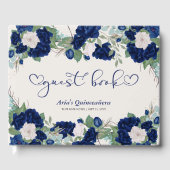 Königliche Rose in Blau mit Eleganter Kalligrafie Gästebuch (Vorderseite)