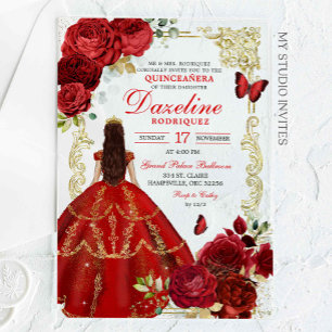 Königliche Rot-Goldene Prinzessin Quinceañera Acryleinladungen