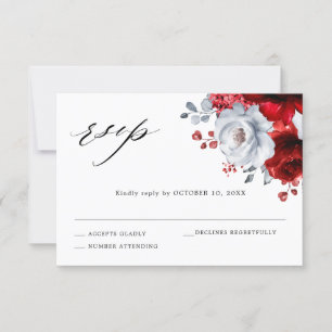 Königliche Rot-Weiß-Silber-Metallische Florale Hoc RSVP Karte