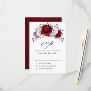 Königliche Rot-Weiß-Silber-Metallische Florale Hoc RSVP Karte